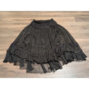 Pretty Angel Black Tiered Mesh Lace Sequin High Low Boho Goth Fairy  Skirt S/M